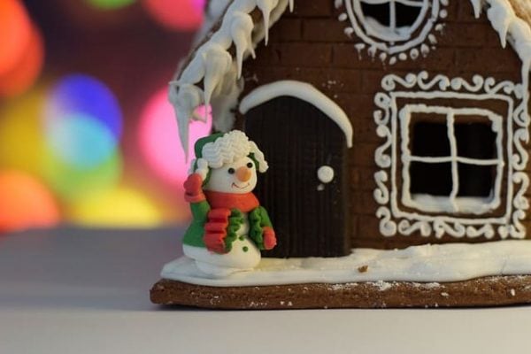 New Years Gingerbread House with Snowman