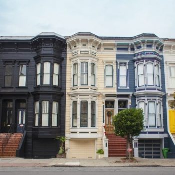 Multi-colored townhomes building